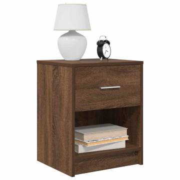 Stylish Brown Oak Bedside Cabinet with Drawer - 40x34x50 cm