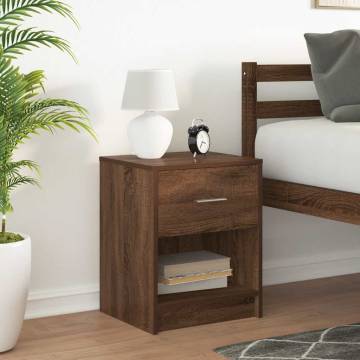 Stylish Brown Oak Bedside Cabinet with Drawer - 40x34x50 cm