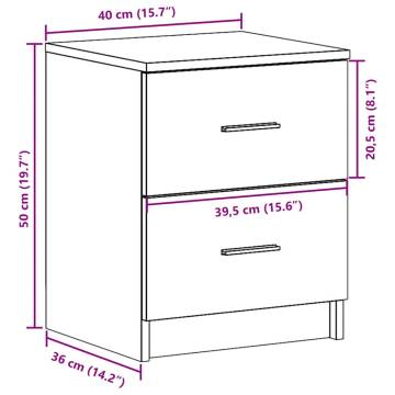 Stylish Bedside Cabinet with 2 Drawers - Concrete Grey 40x36x50 cm