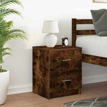 Stylish Bedside Cabinet with 2 Drawers in Smoked Oak - 40x36x50 cm