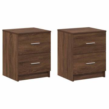 Elegant Brown Oak Bedside Cabinets - 2 Drawers (40x36x50 cm)