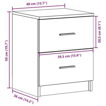 Elegant Brown Oak Bedside Cabinets - 2 Drawers (40x36x50 cm)