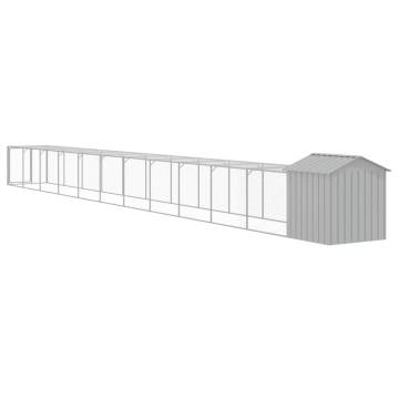 Durable Light Grey Chicken Cage with Run - 117x1221x123 cm