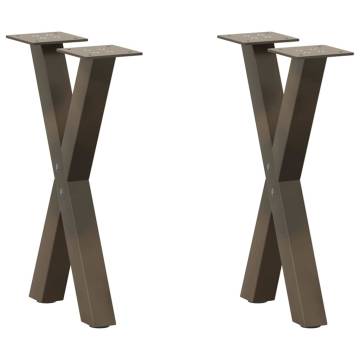 X-Shaped Coffee Table Legs - Natural Steel Finish (28x42-43 cm)