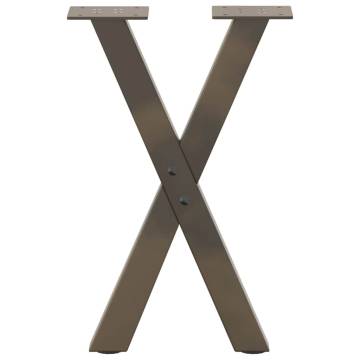 X-Shaped Coffee Table Legs - Natural Steel Finish (28x42-43 cm)