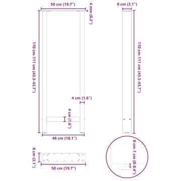 White Coffee Table Legs - 50x(110-111) cm Steel, 2 pcs