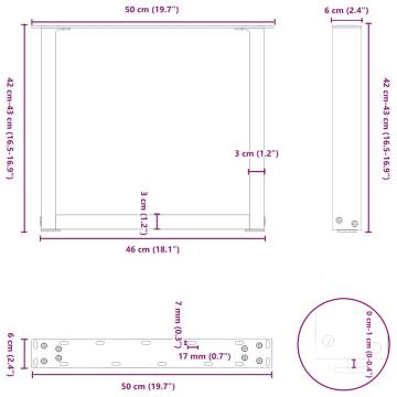 U-Shaped Coffee Table Legs - 2 pcs Natural Steel 50x(42-43) cm