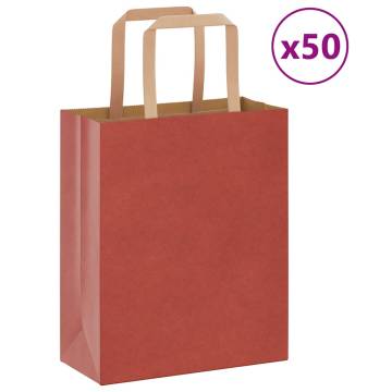 Red Paper Bags with Handles - 50 pcs | 18x8x22 cm