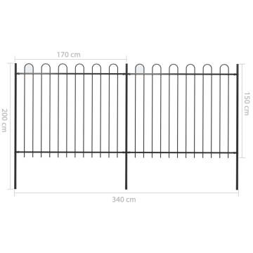 Garden Fence with Hoop Top Steel 3.4x1.5 m - Durable & Elegant