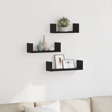 Stylish 3-Piece Black Oak Wall Shelves | Hipomarket UK