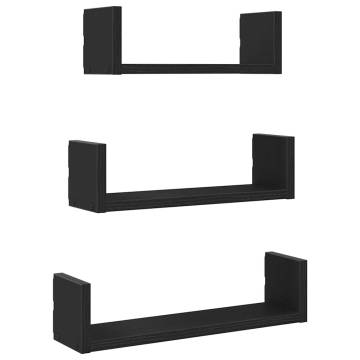 Stylish 3-Piece Black Oak Wall Shelves | Hipomarket UK