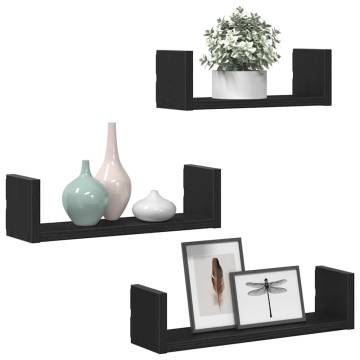 Stylish 3-Piece Black Oak Wall Shelves | Hipomarket UK