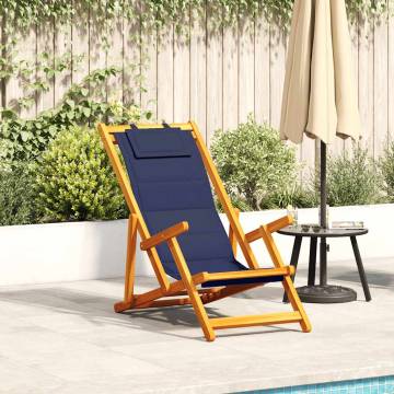 Folding Beach Chair with Armrests - Blue Acacia & Textilene