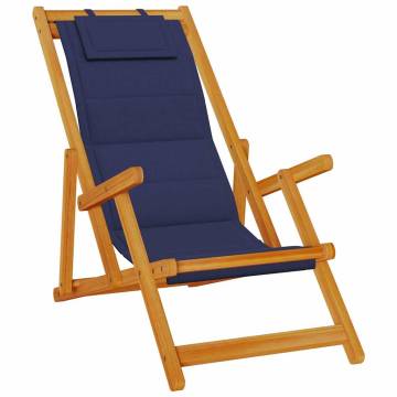 Folding Beach Chair with Armrests - Blue Acacia & Textilene