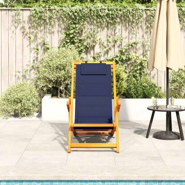 Folding Beach Chair with Armrests - Blue Acacia & Textilene