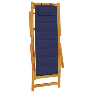 Folding Beach Chair with Armrests - Blue Acacia & Textilene