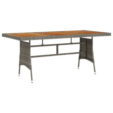 Garden Table Grey 160x70 cm - Poly Rattan & Acacia Wood