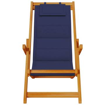 Folding Beach Chair with Armrests - Blue Acacia & Textilene