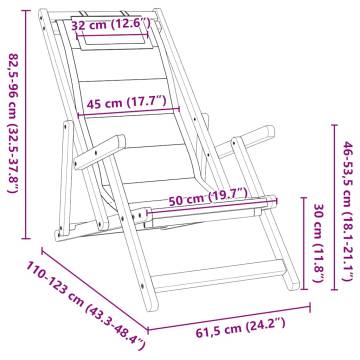 Folding Beach Chair with Armrests - Blue Acacia & Textilene