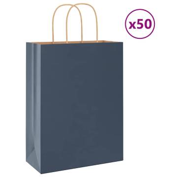 Blue Paper Bags with Handles - 50 pcs | Eco-Friendly Options