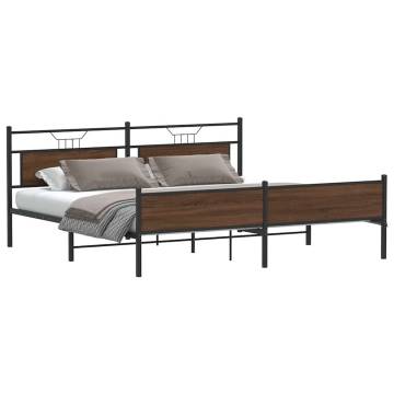 Brown Oak Metal Bed Frame 193x203 cm | Quality & Durability