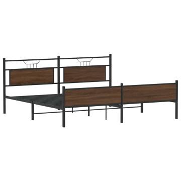 Brown Oak Metal Bed Frame 193x203 cm | Quality & Durability