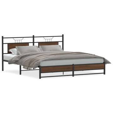 Metal Bed Frame Without Mattress - Brown Oak Super King 180x200 cm