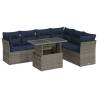 7 Piece Garden Sofa Set with Cushions - Black Poly Rattan