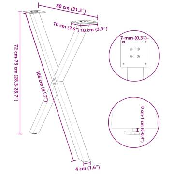 X-Shaped Dining Table Legs - Natural Steel - 2 pcs | Hipomarket