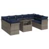 10 Piece Garden Sofa Set with Cushions - Grey Poly Rattan