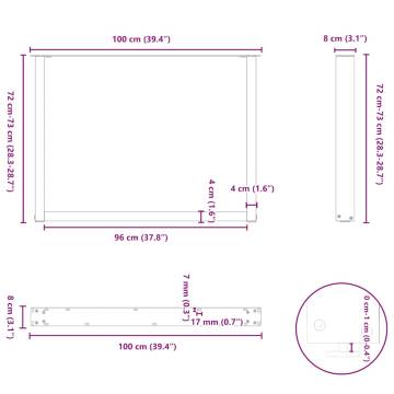 Coffee Table Legs U-Shaped 2 pcs Natural Steel - 100x(72-73) cm