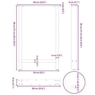 Black Coffee Table Legs - 2 Pcs Steel 60x(90-91) cm