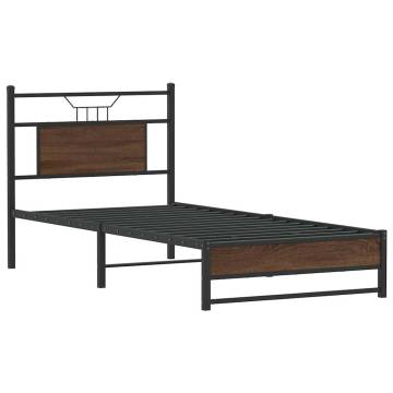 Brown Oak Bed Frame 90x200 cm - Engineered Wood | Hipo Market