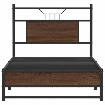 Brown Oak Bed Frame 90x200 cm - Engineered Wood | Hipo Market