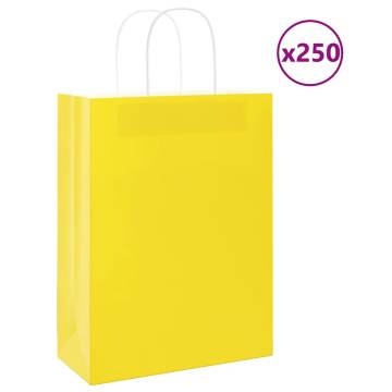 250 Yellow Paper Bags with Handles - Eco-Friendly & Durable