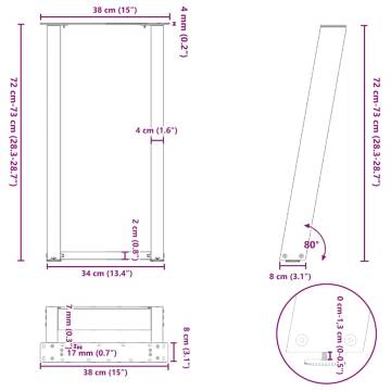 U-Shaped Console Table Legs - Natural Steel 38x(72-73) cm