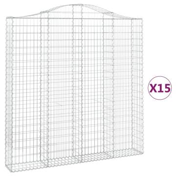 Arched Gabion Baskets - 15 pcs Galvanised Iron 200x30x200/220 cm