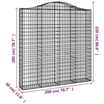 Arched Gabion Baskets - 15 pcs Galvanised Iron 200x30x200/220 cm