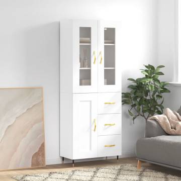 Elegant Highboard in High Gloss White | 69.5x34x180 cm