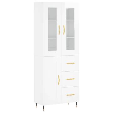 Elegant Highboard in High Gloss White | 69.5x34x180 cm