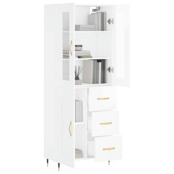 Elegant Highboard in High Gloss White | 69.5x34x180 cm