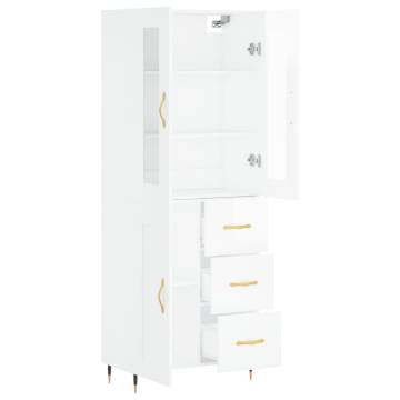 Elegant Highboard in High Gloss White | 69.5x34x180 cm