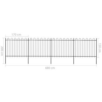 Garden Fence with Hoop Top Steel 6.8x1.5 m Black | HipoMarket