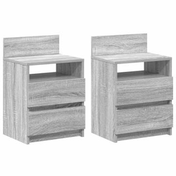 Stylish Grey Sonoma Bedside Cabinets - 2 Drawers Set