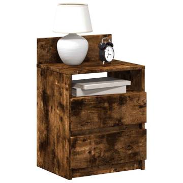 Stylish Bedside Cabinet with 2 Drawers in Smoked Oak - 40x33x60 cm