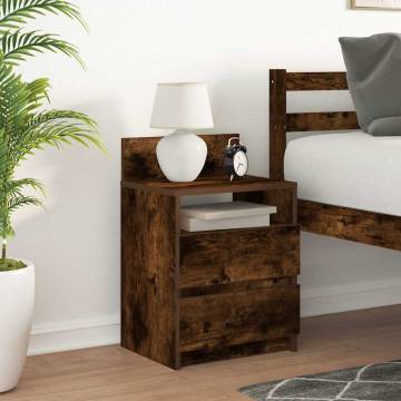 Stylish Bedside Cabinet with 2 Drawers in Smoked Oak - 40x33x60 cm