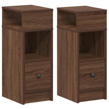 Brown Oak Bedside Cabinets - 2 pcs with Drawer | HipoMarket