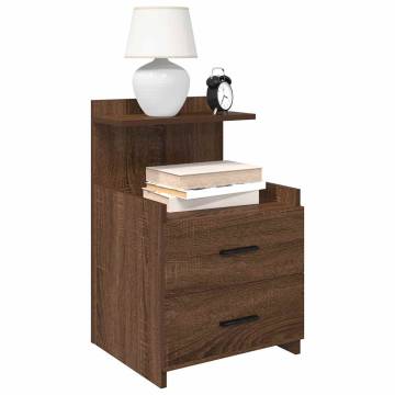 Stylish Brown Oak Bedside Cabinet with 2 Drawers - 40x36.5cm