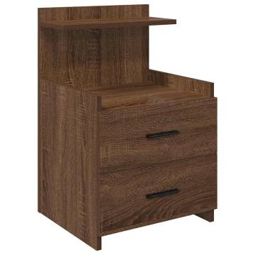 Stylish Brown Oak Bedside Cabinet with 2 Drawers - 40x36.5cm