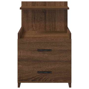 Stylish Brown Oak Bedside Cabinet with 2 Drawers - 40x36.5cm